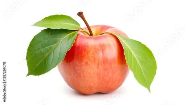 Obraz Fresh Juicy Apple with Leaf Isolated on Clean White Background

