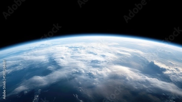Fototapeta This high-resolution image shows Earth from space. A vast expanse of clouds covers much of the planets surface. The dark space provides a stark contrast. The image is beautifully composed, showcasin