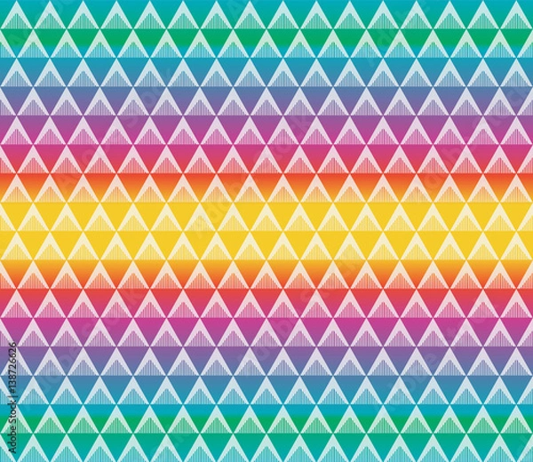 Fototapeta Geometric colorful seamless pattern vector for background and texture with white triangles on rainbow gradient