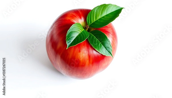 Obraz Fresh Juicy Apple with Leaf Isolated on Clean White Background

