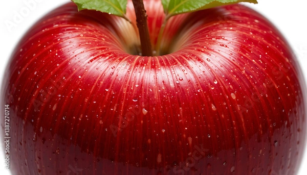 Obraz Fresh Juicy Apple with Leaf Isolated on Clean White Background

