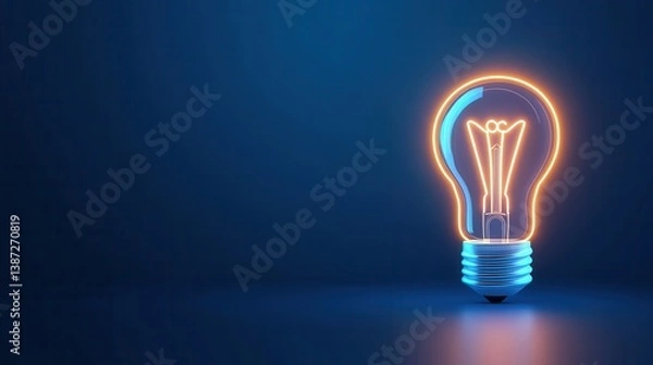 Fototapeta Bright Neon Light Bulb Glowing with Blue and Orange Colors Against Dark Background for Creative Concepts and Ideas