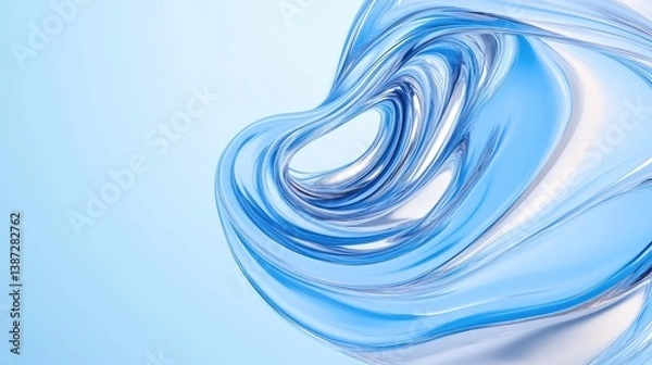 Fototapeta Abstract fluidic form, swirling, translucent, light blue, and light gray colors.  Dynamic, smooth, flowing design, with a sense of movement