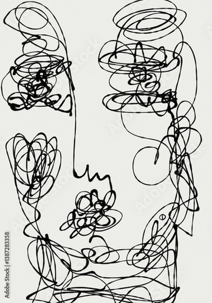 Obraz Line art face doodle drawing 