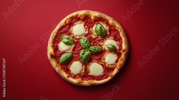 Fototapeta A delicious Margherita pizza with fresh basil and mozzarella. Featuring simplicity and flavor