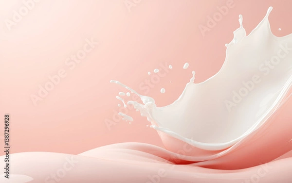 Fototapeta White milk splashed on a pink background