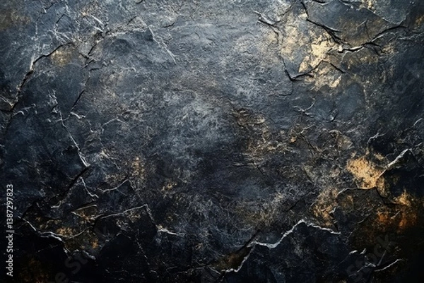 Fototapeta Black background with marbled vintage grunge texture, old dark and light black and charcoal gray stone or rock wall, solid black paper in rich fancy elegant design, textured, Generative AI