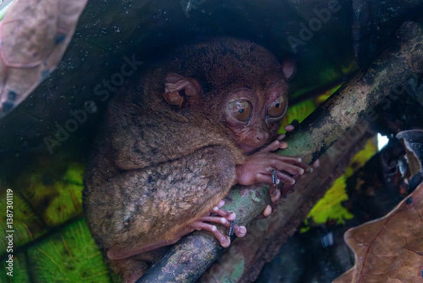 Obraz Endangered Tarsier in Bohol Tarsier sanctuary, Cebu, Philippines