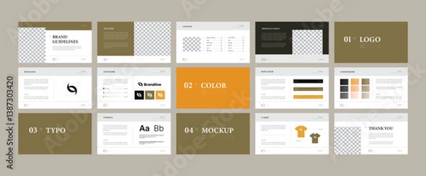 Fototapeta Modern Brand Guideline Template – Identity Style Guide Layout Design, Professional Brand Kit Layout for Agencies and Businesses, Brand manual presentation. Brand strategy design. Logo guideline book