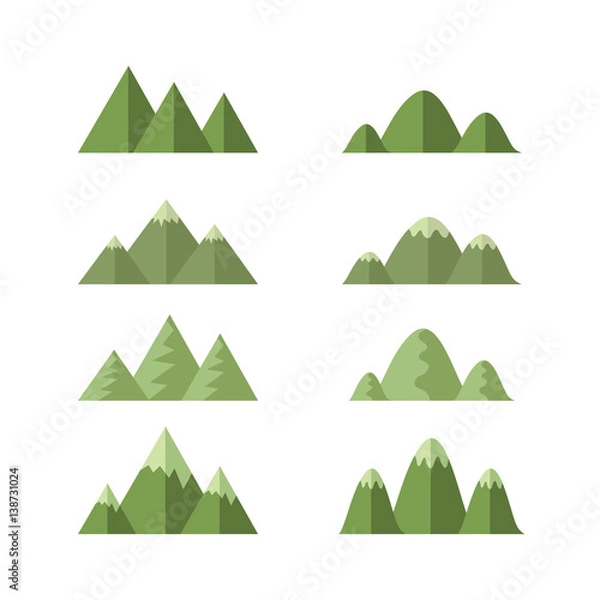 Fototapeta set of green moutains , cartoon vector