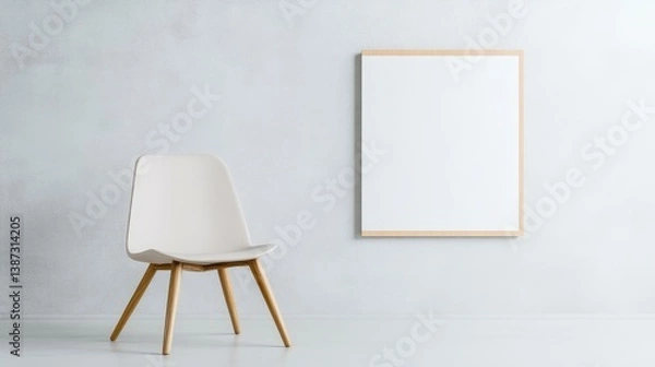 Fototapeta Minimalist room setting with chair and blank canvas