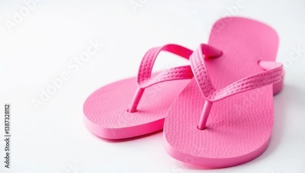 Fototapeta Close-up of a pink flip-flop against a white backdrop, detail, sole