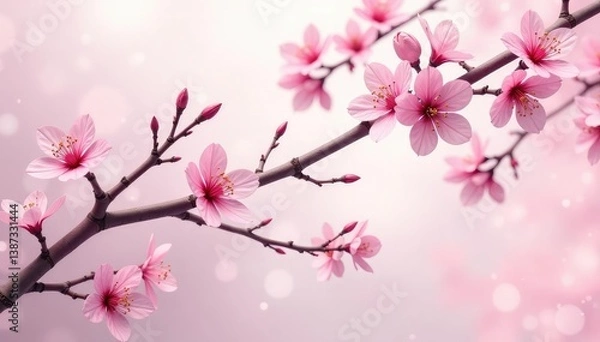 Fototapeta Intricate sakura branch pattern, light pink, white accents , twig, aesthetic, cherry