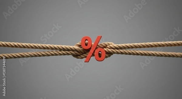 Fototapeta Percentage Sign on a Knot Illustrating Financial Constraints and Challenges