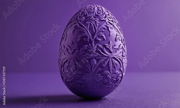 Obraz Decorative purple egg with intricate floral designs displayed on a textured surface in soft lighting