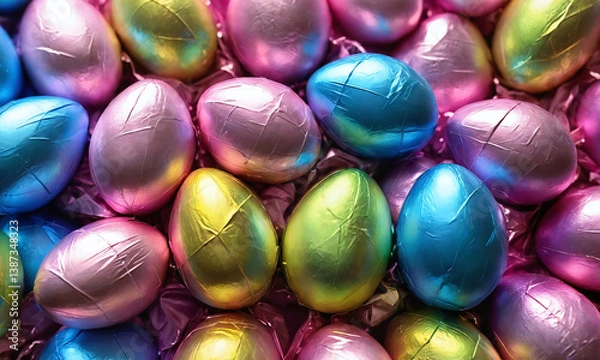 Obraz Colorful chocolate eggs arranged in vibrant patterns for Easter celebrations