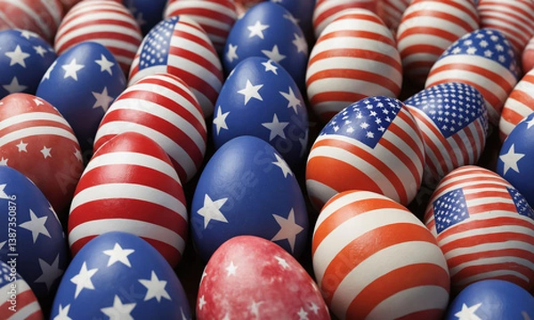 Obraz Colorful decorations of eggs featuring American flag designs for a festive celebration