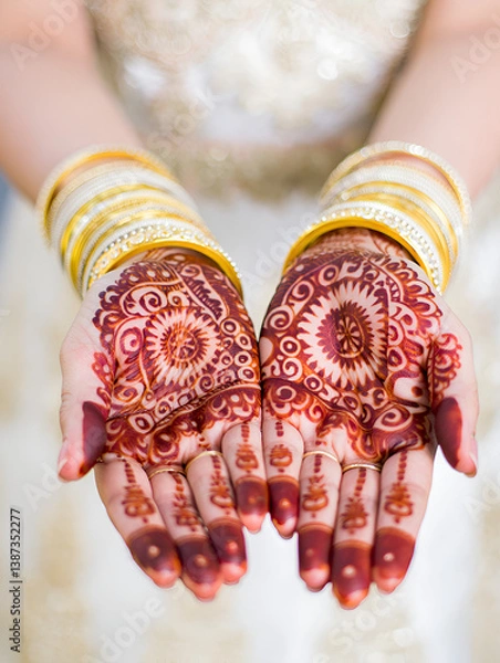 Fototapeta Bride’s hands with henna