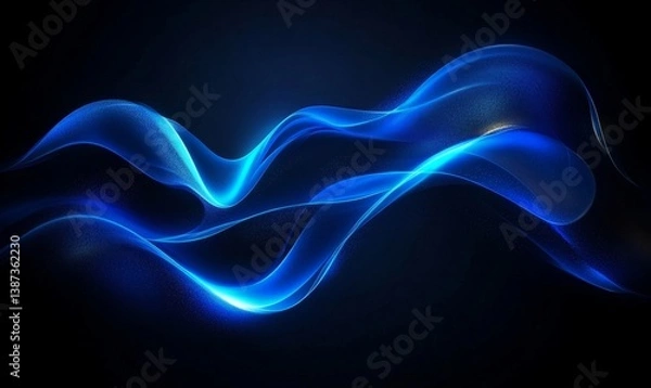 Fototapeta Black dark azure cobalt sapphire blue abstract background. Color gradient. Geometric shape. Wave, wavy curved line. Rough grunge grain noise. Light neon metallic shine shimmer bright, Generative AI