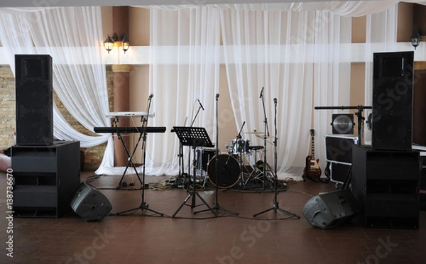 Fototapeta Musical instruments and equipment on stage
