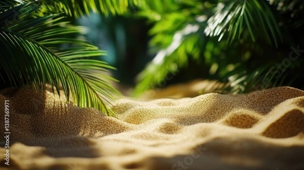 Obraz Sandy beach on an island with palm trees in the background.