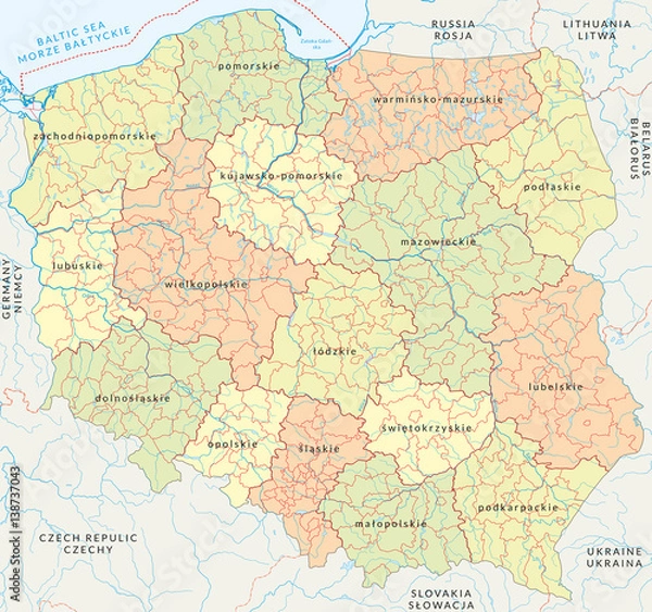Obraz Wektorowa mapa podziału administracyjnego Polski, tom 4