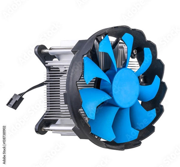 Fototapeta Compact and Efficient CPU Cooler with a Stylish Blue Fan Design for Optimal Cooling Performance