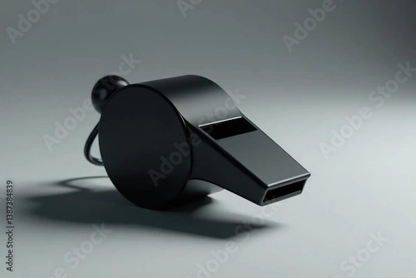 Obraz Classic black plastic whistle, simple design, clean backdrop , whistle, equipment, white