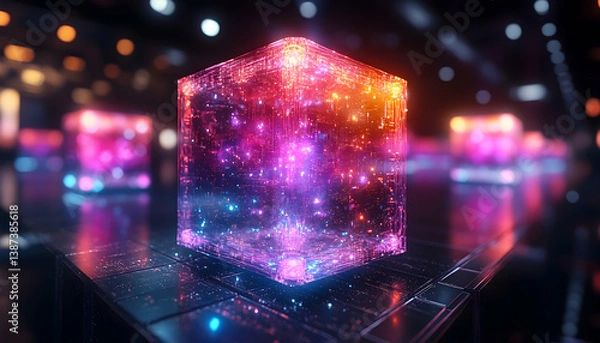 Fototapeta Glowing abstract cubes futuristic design