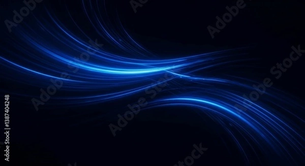 Fototapeta Abstract blue waves of light create a flowing, wavy pattern with digital color and motion design