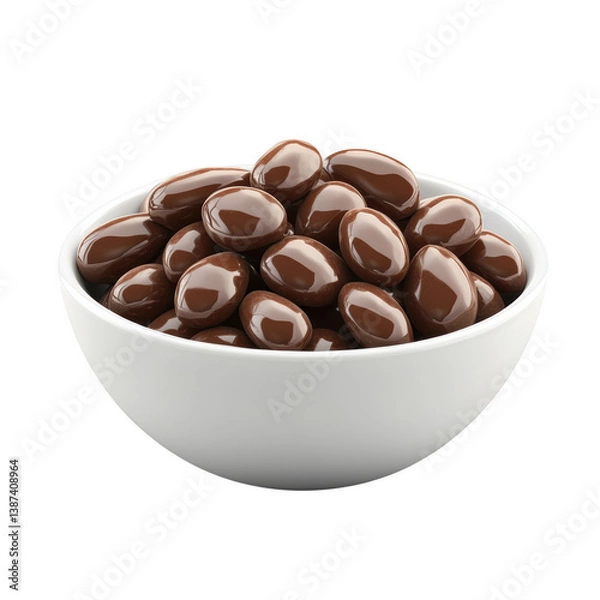 Fototapeta Delicious chocolate-covered almonds isolated in white bowl food photography studio environment close-up view