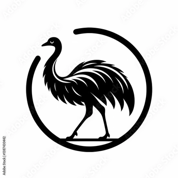 Fototapeta Minimalist black emu icon with long neck and strong legs. Perfect for logos, branding, or decorative designs