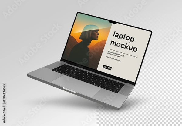 Fototapeta Mockup of a floating laptop