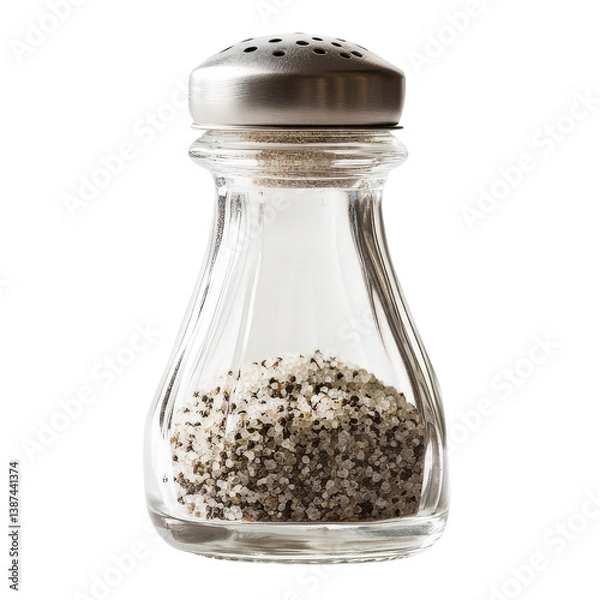 Fototapeta A glass salt and pepper shaker Transparent background, PNG file, featuring clear glass with finely ground salt and pepper visible inside.
