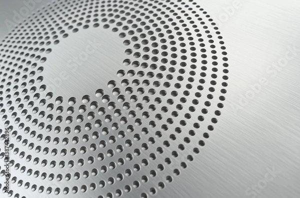 Fototapeta Metallic Circular Dot Pattern Design with Brushed Steel Texture in Modern Abstract Backgrounds and Technology Concept