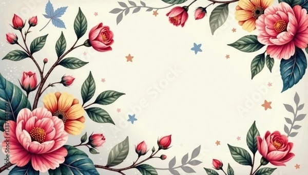 Fototapeta Soft paisley floral pattern, delicate blooms and leaves , muted, delicate, decorative