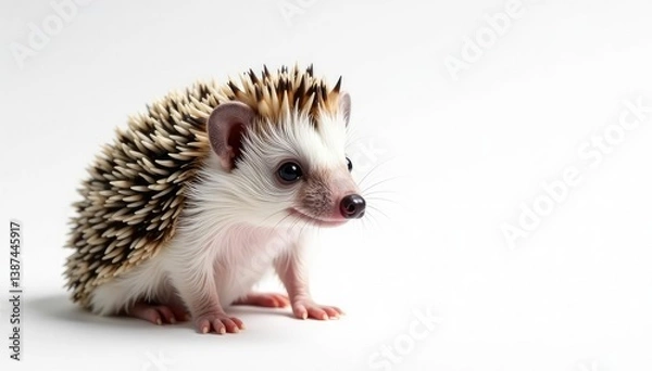 Fototapeta Tiny hedgehog posed against pure white background, prickles, stock photo, small