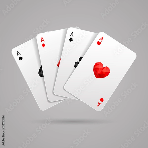 Fototapeta Set of four aces playing cards. Winning poker hand. JPG include isolated path