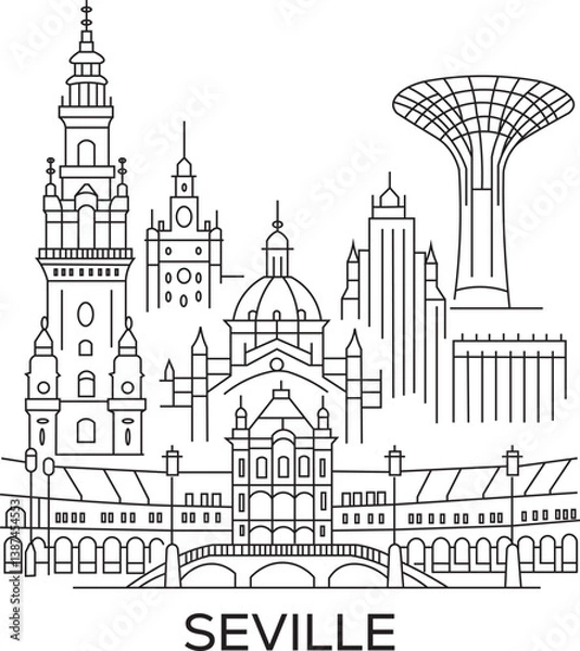 Fototapeta Seville City Line Draw Simple Minimalist