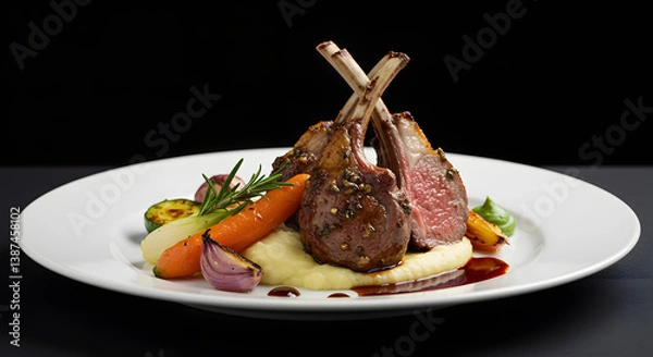 Fototapeta lamb chops with vegetables