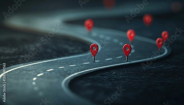 Fototapeta Navigating the Winding Road: Mapping Destinations and Charting Progress on a Journey