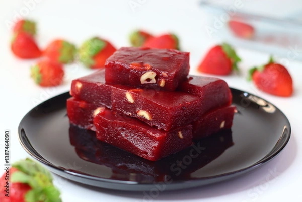 Obraz Strawberry halwa, a smooth Indian dessert with a rich pink hue