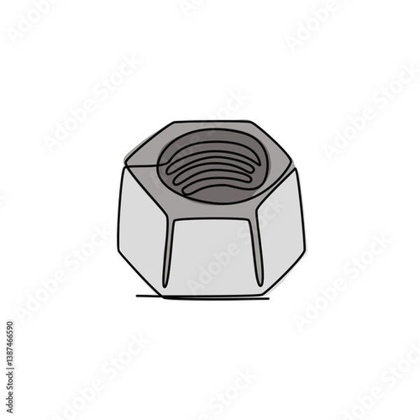 Fototapeta Continuous line drawing. Female screw. Nut. Simple color vector illustration isolated on white background.