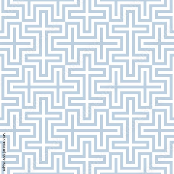 Fototapeta Seamless repeating pattern with an abstract design of concentric interlocking geometric elements in light blue and white. Linear monochrome texture. Modern trendy style. Vector illustration.