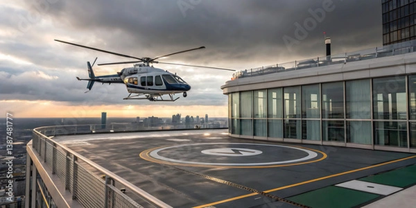 Fototapeta Military Helicopter Taking Off from Helipad