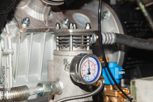 Obraz Installed and connected industrial air compressor.