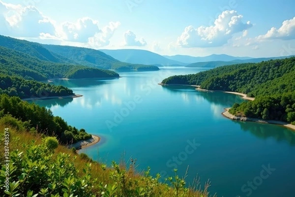 Fototapeta Distinctive shoreline, irregular curves shaping the lake , environment, geometric, pattern