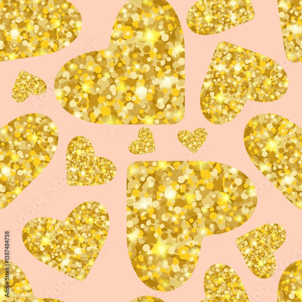 Obraz Seamless pattern with golden hearts. Vector illustration.