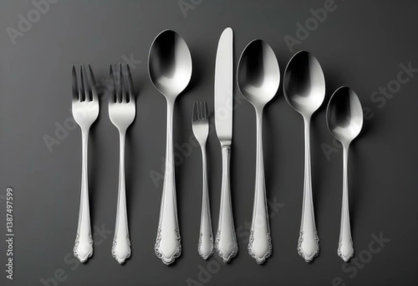 Fototapeta Cutlery set with Fork, Knife and Spoon isolated on white background