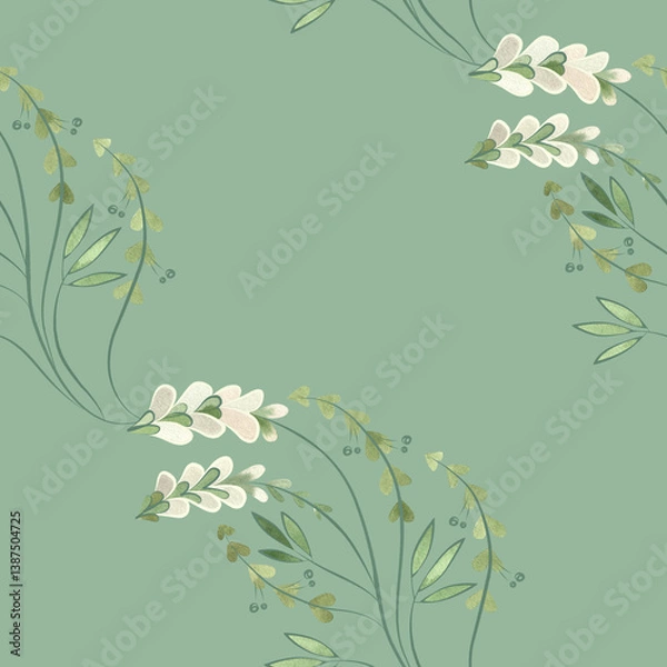 Obraz Textile seamless floral pattern with wild grasses and flowers. Design for kitchen home textiles, tablecloths, curtains, bed linen, dress fabrics, wrapping paper.